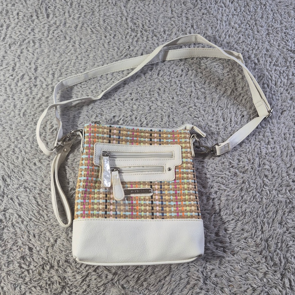 Stone & Co 69714 Womens White Multi Woven Paper Straw Crossbody Bag Purse NWOT